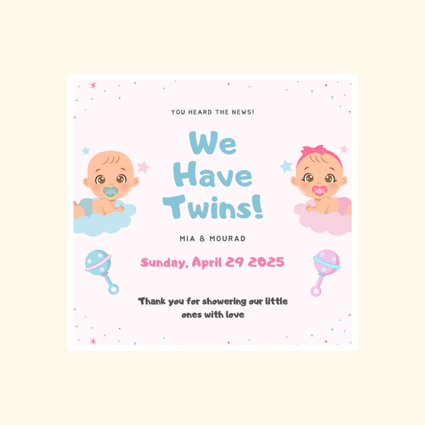 Baby Shower - Twins - Set of 9